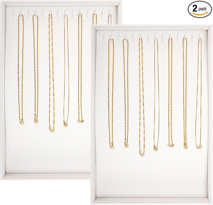Polmart Stackable Necklace & Jewelry Organizer/Storage/Display Trays, White Leatherette (2-Pack)