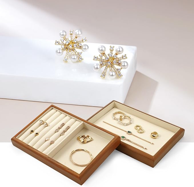 Oirlv Solid Wood 6 Grid Jewelry Organizer Tray Jewelry Drawer Organizer(Creamy-white)
