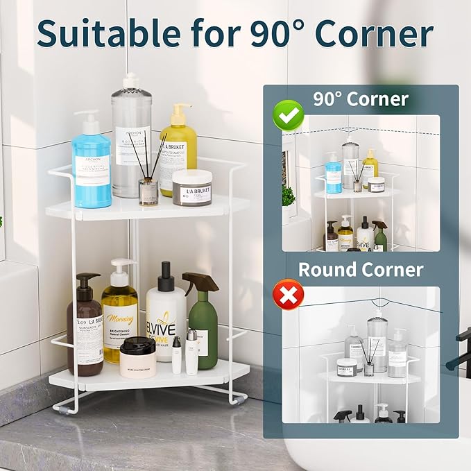 2-Tier Bathroom Counter Organizner, Bathroom Organizers and Storage for Bathroom, Kitchen Counter, Corner Storage Shelf for Bedroom, Storage, Makeup, Skincare, Perfume (White)