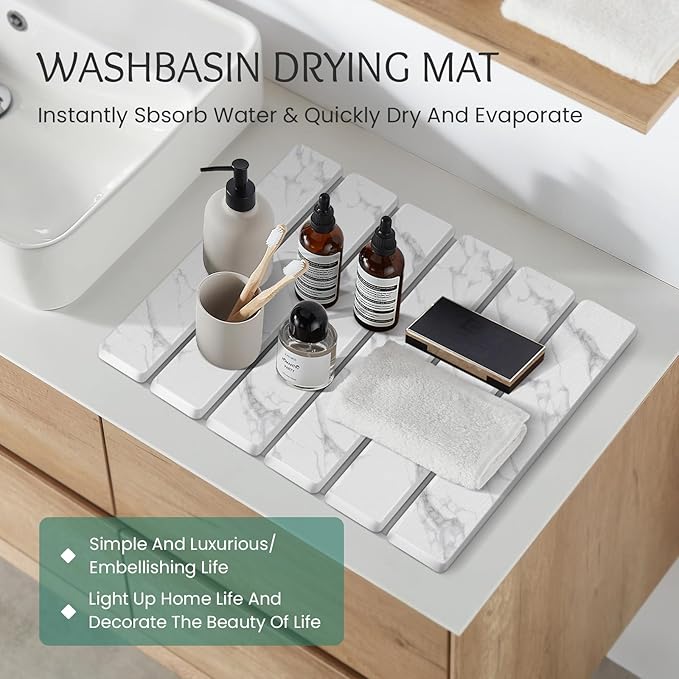 Stone Dish Drying Mat Collapsible Diatomaceous Earth Absorbent Mat Quick Dish Drying Pad Dish Rack Pad Match Any Counter to Multiple Usage for Kitchen,Bathroom