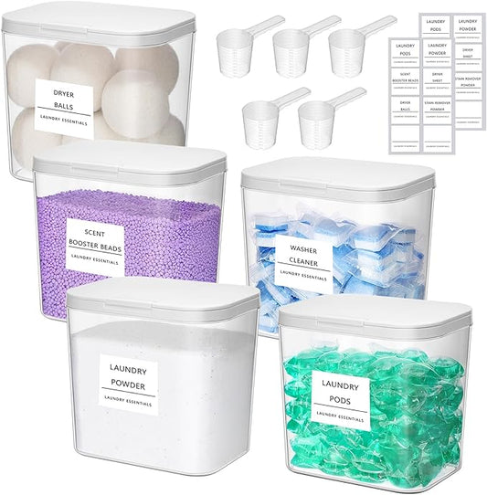 Lifewit Laundry Pods Container with Pop-up Lid, Detergent Dispenser, Dryer Sheet Holder, Laundry Room Organization Storage Jars for Washing Powder, Soap, Scent Booster Beads,0.72gal, 5 Pcs