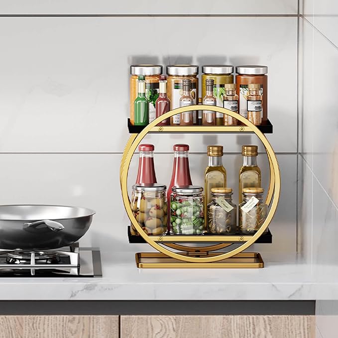 Makeup Organizer for Vanity, Black Gold Perfume Organizer for Dresser, 2-Tier Bathroom Countertop Organizers, Bathroom Counter Shelf Skincare Holder Perfume Tray Cosmetic Display