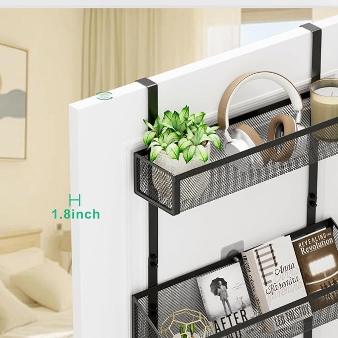 Over The Door Hook Organizer with 12 Hooks & 3 Mesh Baskets – Space-Saving Towel Rack & Storage Hanger for Bathroom, Kitchen, Bedroom, No Drill Door Hooks, Black