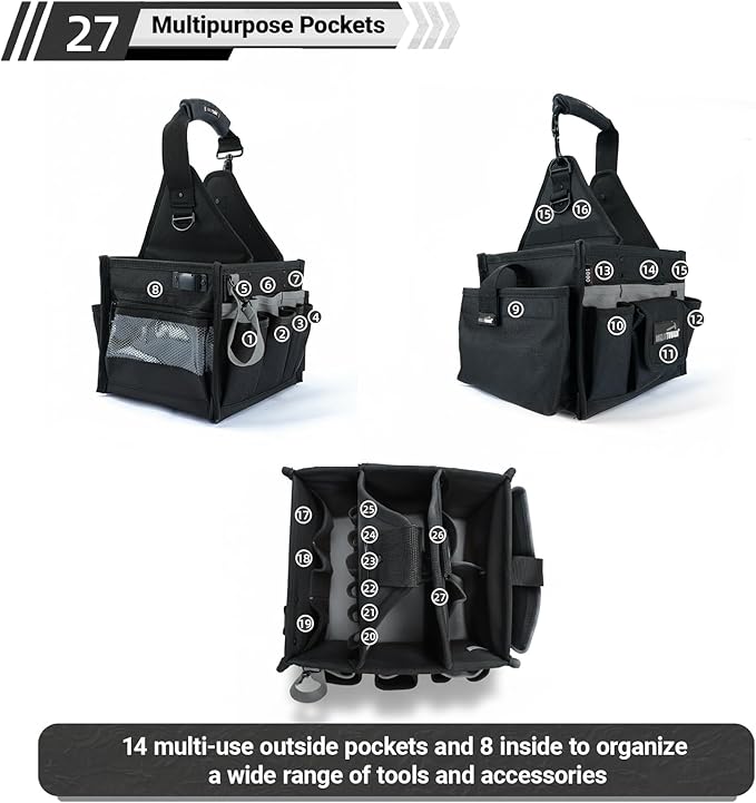 MELOTOUGH Electrical and Maintenance Tool Carrier 24-Pocket Large Electrician Tool Pouch Bag Open Top Tools Tote Bag with ‌Waterproof Base & Dual Carry Handle‌ for Gardeners/Technician