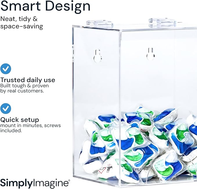 Clear Acrylic Glove Dispenser - Storage Wall Mount Storage for Hairnets, Masks, and Laundry Pods - 8.25" H x 6.5" W x 5" Holder for Estheticians and Home - Hardware Included