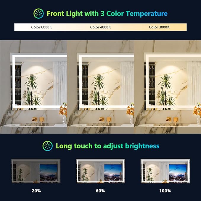 72x36 Inch RGB LED Bathroom Mirror Front Light and RGB Backlit Lighted Vanity Mirror for Bathroom Wall Mounted Dimmable Anti Fog Memory Shatter-Proof IP54 Waterproof Horizontal/Vertical