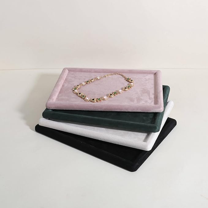 Rectangle Jewelry storage organizer plate, Velvet Jewerly display tray, Empty showcase tray for Necklace Bracelet Ring Earring【Pink-Medium, 11.8 x 8.7 in 】