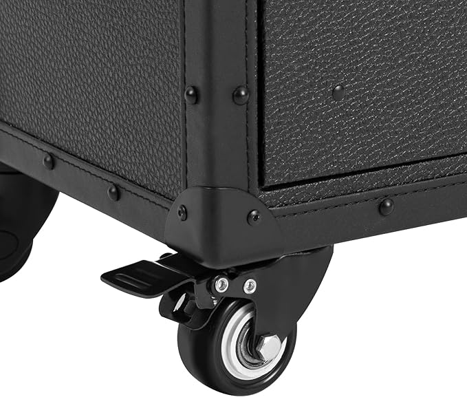 Rolling Lockable Makeup Train Case,Professional Makeup Train Case,Aluminum Cosmetic Case with 360° Swivel Wheels,Multifunction Cosmetics Trolley Train Case