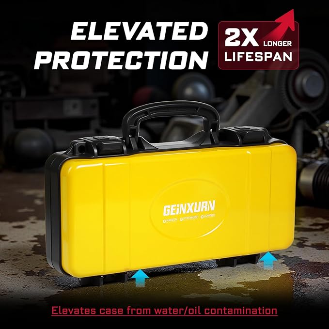 11”Yellow Tools Box, Portable Steel Heavy-duty Tool Case with Safety Latch and Handle for Tools Storage and Organizers, Home DIY