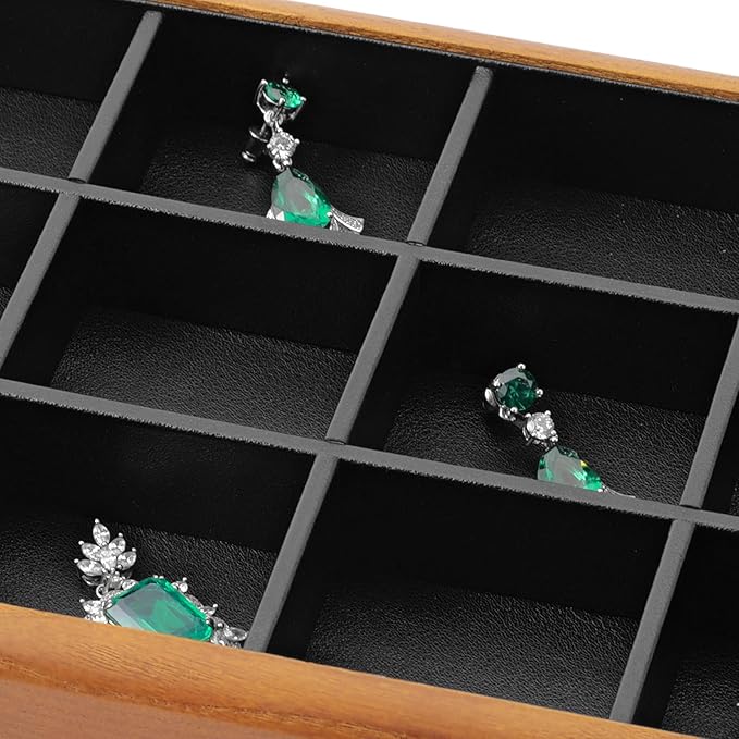 Oirlv Solid Wood 12 Grid Jewelry Organizer Tray Jewelry Drawer Organizer for Rings Earrings Storage Display(Black)