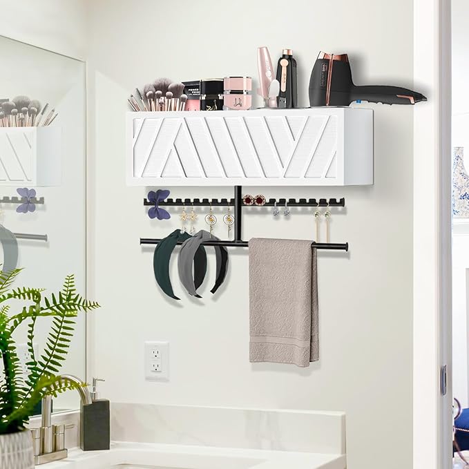 Rustic Hair Dryer Holder Wall Mounted,Hair Styling Tools & Accessories Organizer,Bathroom Supplies & hot Tools vanities Organizer Caddy,for Storage Flat Iron,Blow Dryer,Curling Iron,Towel