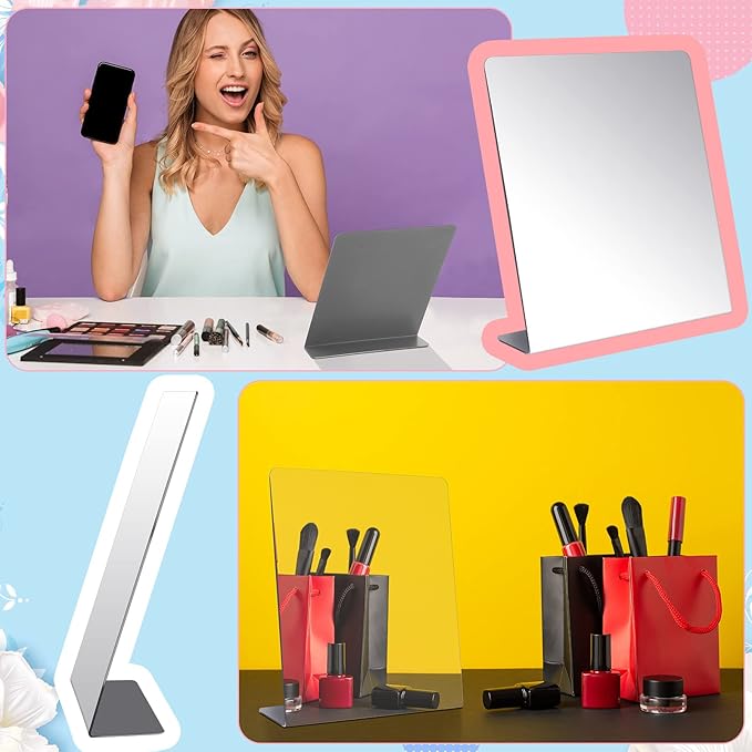 Amyhill 4 Pcs Counter Top Mirror Freestanding Mirror Single Sided Acrylic Desk Glass for Tabletop Bedroom Office Bathroom Home Dorm (9 x 10 Inch)