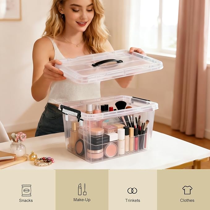 462QT Clear Storage Bins with Lids (4 Pack-90 QT, 1 Pack-60 QT, 1 Pack-42 QT), Stackable Plastic Organizer for Home, Office, Garage, BPA-Free, Heavy-Duty with Secure Latches & Handles