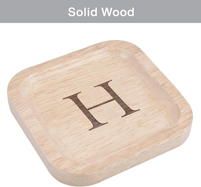 I'm Wooden Personalized Letter Catchall Valet Tray Trinket Dish Jewelry Tray Key Bowl Decorative Plate Organizing Ring Earrings Necklaces Bracelet Watch Coins Wallet Holder (6"x6" Sq Natural H)
