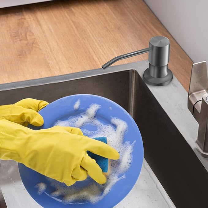 Soap Dispenser for Kitchen Sink, Built in Sink Soap Dispenser Lotion Dispenser with 17 OZ Bottle, Refill from The Top Bar Sink Soap Dispenser, Gray