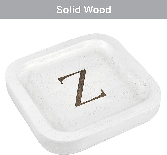 I'm Wooden Personalized Letter Catchall Valet Tray Trinket Dish Jewelry Tray Key Bowl Decorative Plate Organizing Ring Earrings Necklaces Bracelet Watch Coins Wallet Holder (6"x6" Sq White Z)
