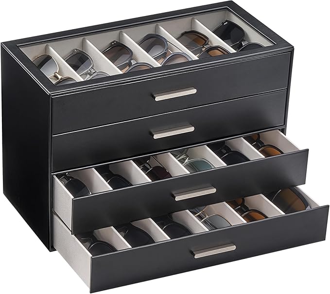 Lolalet Beige Sunglasses Storage Box for Women, Eyewear Eye Glass Organizer with Clear Top Lid Display Holder Case