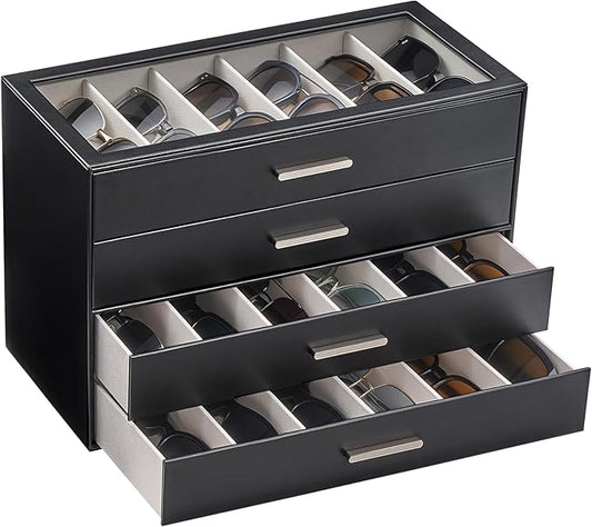 Lolalet Beige Sunglasses Storage Box for Women, Eyewear Eye Glass Organizer with Clear Top Lid Display Holder Case