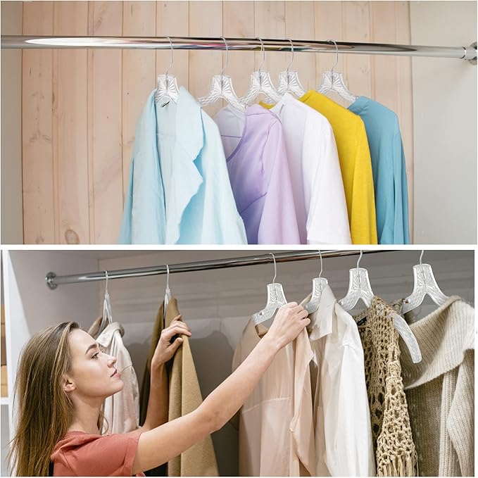 Roowest 40 Pcs Clear Plastic Hangers for Clothes Bulk 17 Inches Durable Crystal Cut Heavy Duty Hangers with Swivel Clips Non Slip for Clothing Closet Coats Dress Suit Shirts Jacket Thick Tough