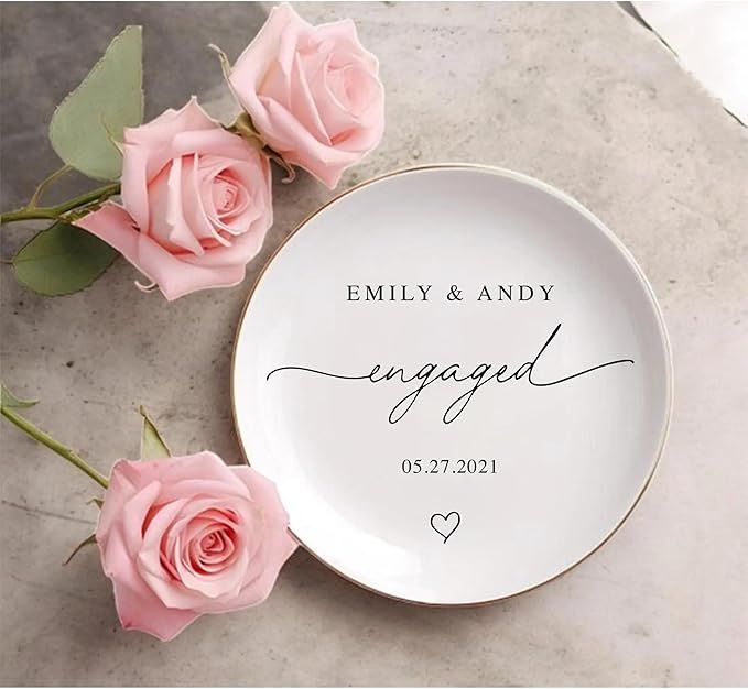 Chillever Custom Couple Ring Dish, Personalized Jewelry Holder, Bridal Shower Trinket Tray, Engagement Gift for Her, Wedding Keepsake Jewelry Dish, Memorial Gifts, Custom Couple Keepsake 5