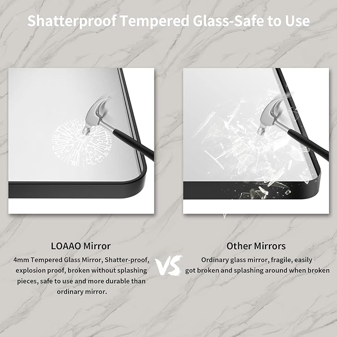 LOAAO 60X28 Inch Black Metal Framed Bathroom Mirror for Wall, Matte Black Bathroom Vanity Mirror Farmhouse, Large Rounded Rectangle Mirror, Anti-Rust, Tempered Glass, Hangs Horizontally or Vertically