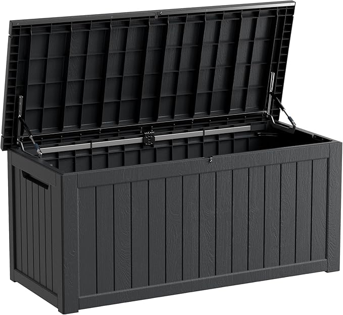 Heavy-Duty 270 Gallon Waterproof Deck Storage Box, Outdoor Storage for Garden & Patio, Lockable Resin Storage Chest Accessories, UV-Resistant, Onyx Black