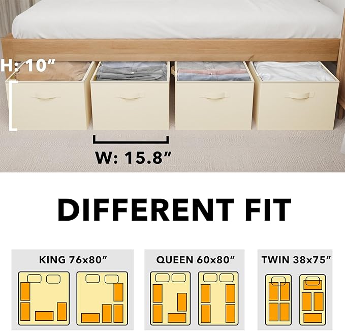 SpaceAid 4 Pack 10" High Under Bed Storage Containers, Large Underbed Storage Organizer Bins with Lids for Bedroom, Dorm, Clothes, Closet Organization, Bed Sheets and Blankets (Beige)