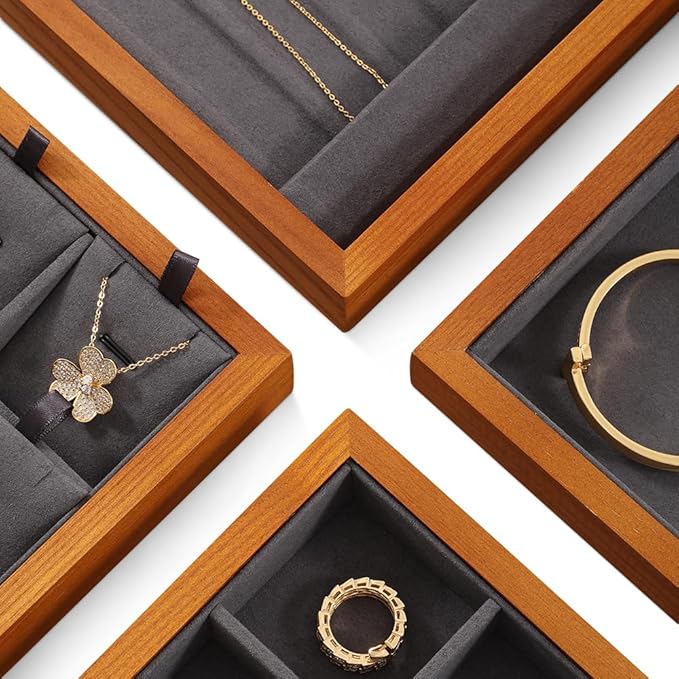 Earring Storage Tray, Wood Jewelry Organizer Tray,Black Stackable Jewelry Trays,Premium Wood Earring Display