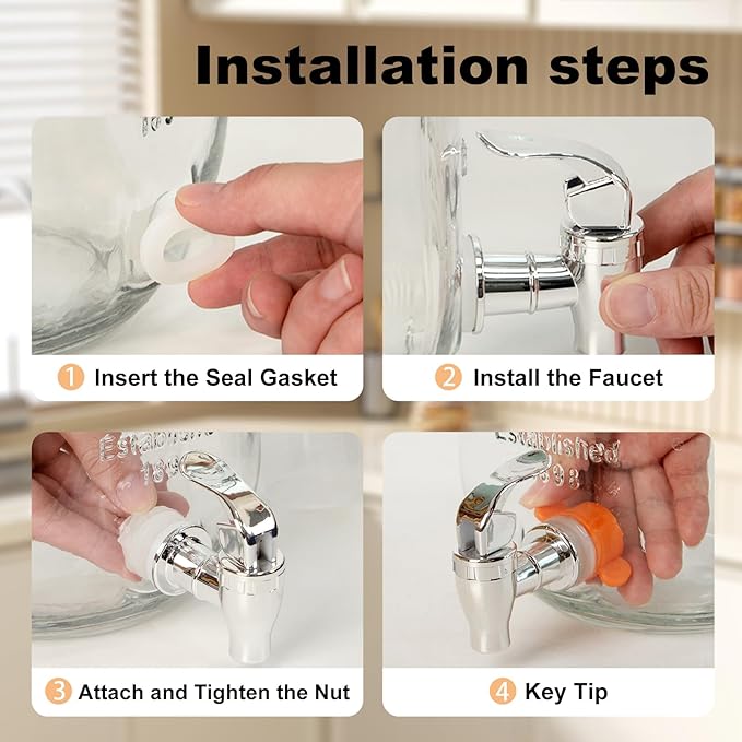 2-Pack 1.25 Gallon Glass Laundry Detergent Dispensers with Stainless Steel Faucets - Effortless Pouring, with Screw Lid, Stand, and Rubber Drip Mats for Fabric Softener & Laundry Soap