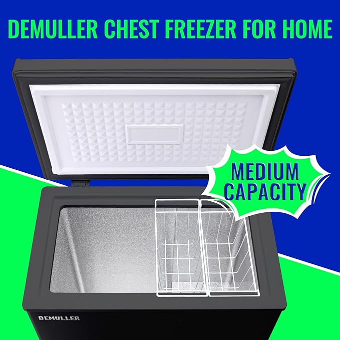Chest Freezer with Electronic Panel, Accurate Temperature Display to 1 ℉ 4.0 Cu.ft Deep Freezing Machine with 2 Removable Baskets Suitable for Home Kitchen Apartment Black