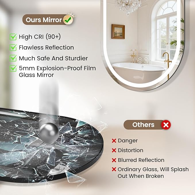 Oval LED Bathroom Vanity Mirror, 32x20 inch Mirror with Light, Smart Anti-Fog Waterproof Mirror with Memory Function Dimmable Lighted Mirror