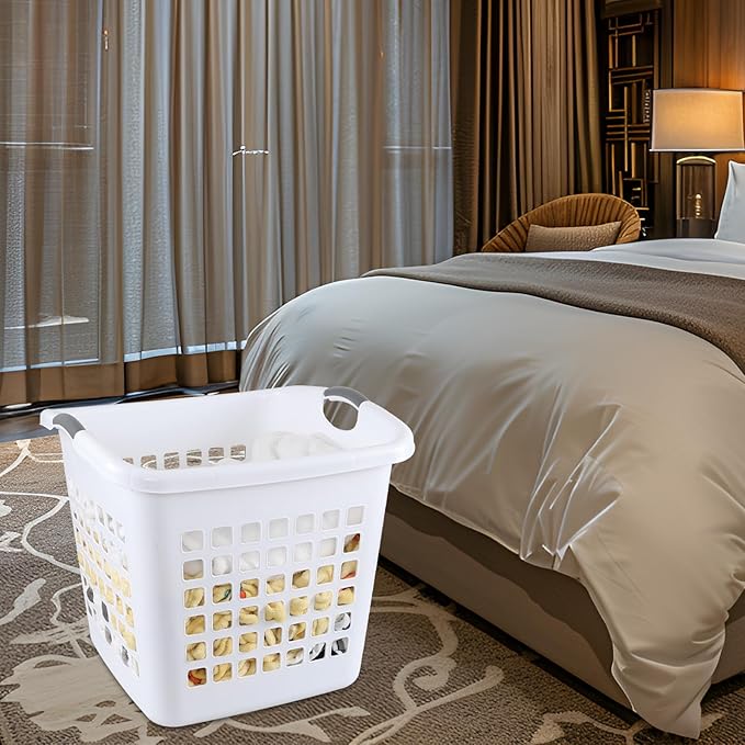2 Bushel Extra Large Square Plastic Laundry Basket, 72 L Large Plastic Clothes Laundry Basket with Handle, White, Set of 4