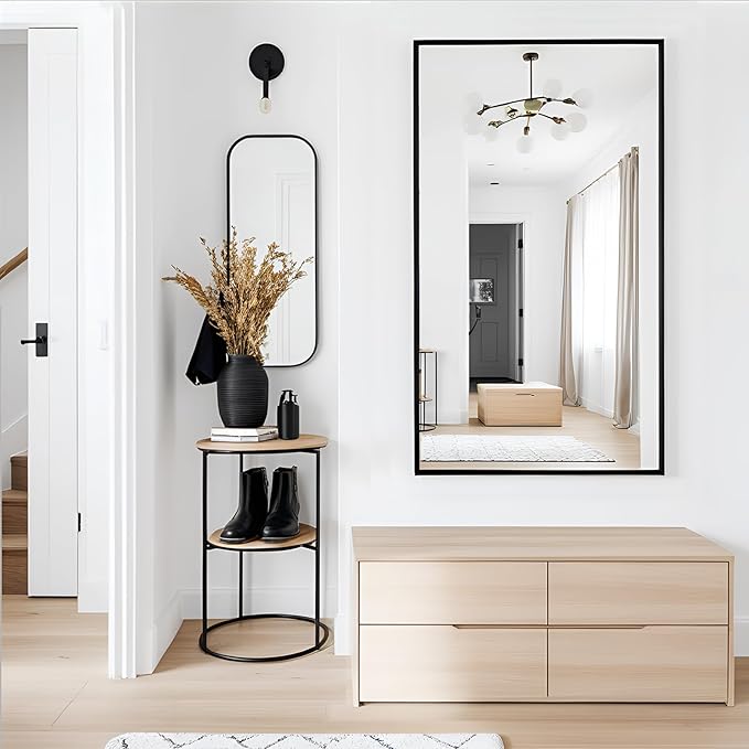 Rectangle Bathroom Mirror 26x48 inch, Large Mirror with Black Frame, Rectangular Vanity Mirror 26" X 48", Modern Matte Wall Mounting Mirrors, Hang Horizontal or Vertical