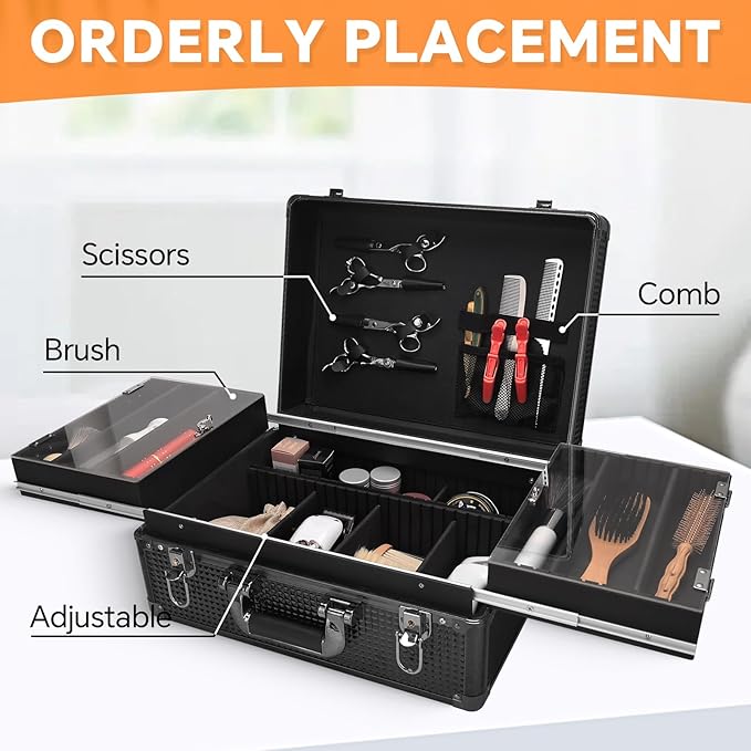 Makuep Train Case,Extra Large See-Through 6 Trays Makeup Box Travel Case Professional Cosmetic Storage for Makeup Artist, Nail Tech, Hairstylists Salon Barber Case