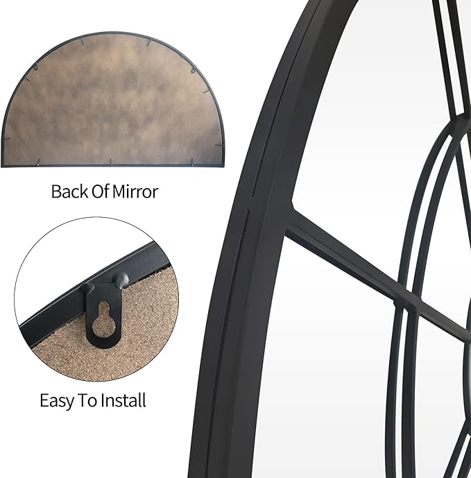 WAMIRRO Black Arched Window Pane Semi-Round Mirror - Farmhouse Mantel Half Circle Mirror for Fireplace, Living Room, Entryway Console Table,Wall Deocr 28"X20"