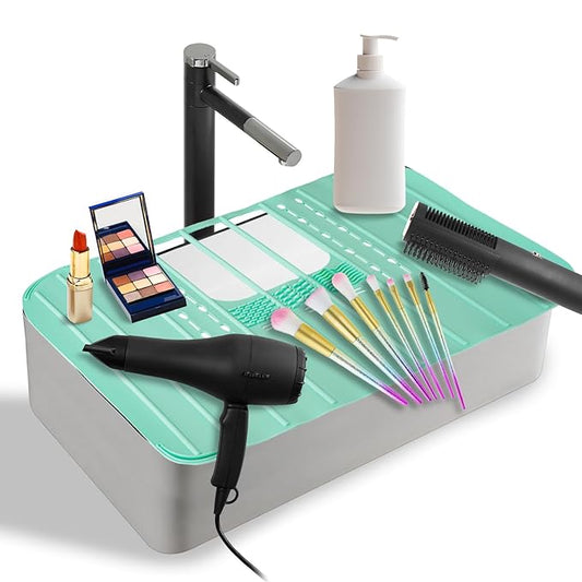 Sink Foldable Cover for Counter Space - Makeup Brush Cleaning Mat - Bathroom Makeup Tools Organizer Space Saver Bathroom Sink Silicone Cover