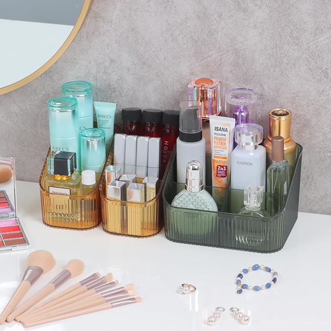 Amber Makeup Brush Holder Organizer for Vanity, Bathroom Countertop Organizer 6 Cups, Toiletry Organizer, Storage & Display for Skincare, Perfume, Hairbrush, Sunglasses & Desk Accessories