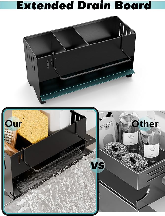 Sponge Holder for Kitchen Sink, Space-Saving Sink Caddy with Brush Holder, Kitchen Countertop Organizers and Storage Essentials, Rustproof & Slip Resistant