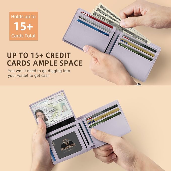 RUNBOX Wallet for Men Slim Rfid Leather 2 ID Window With Gift Box | Slim, Rfid, 2 ID Window, With Gift Box, Slim, Rfid