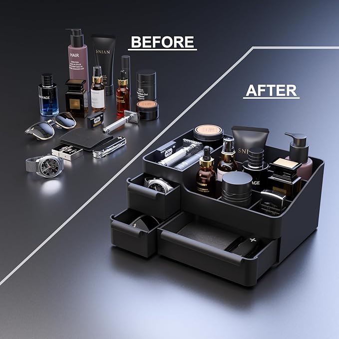 Cologne Organizer For Men: Mens Bathroom Organizer - Bathroom Organizer Countertop With Drawers, For Razor, Shaving Lotion, Skincare, Deodorant, Perfume, Gifts For Men, Valentines Day Gifts