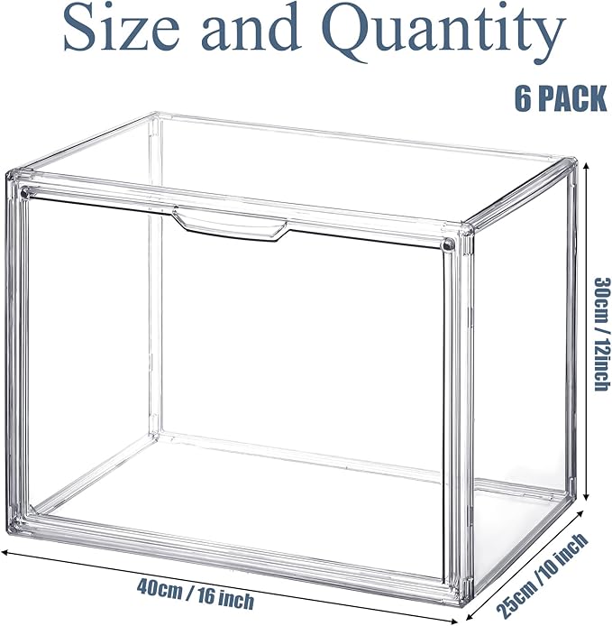 Geetery 6 Pack Purse Organizer for Closet Clear Large Acrylic Display Case Handbag Purse Storage Box with Magnetic Door Plastic Stackable Storage Bin for Collectibles Book Figure Backpack