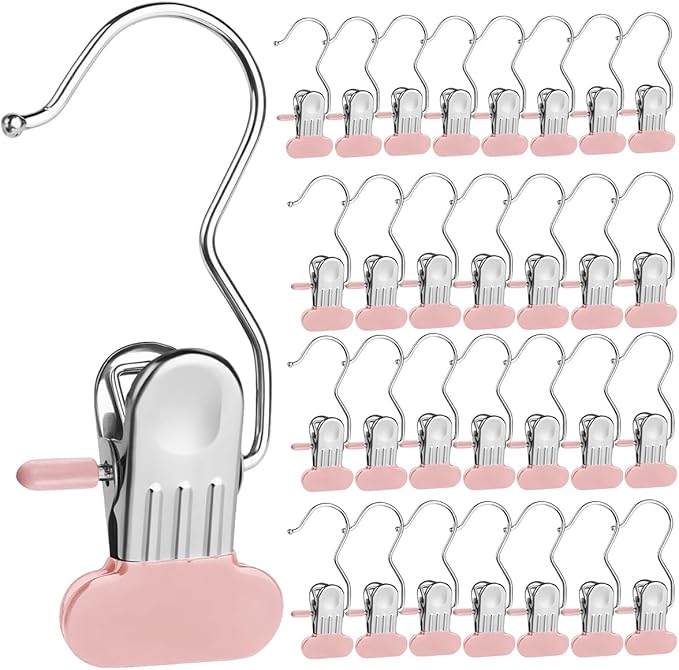 Boot Hangers Clips, 2025 New Heavy Duty Clothes Pin, Multipurpose Boot Hanger with Clips for Closet, Portable Laundry Clip for Travel, Clip Hangers for Pants Hats Socks Gloves (30, Pink)