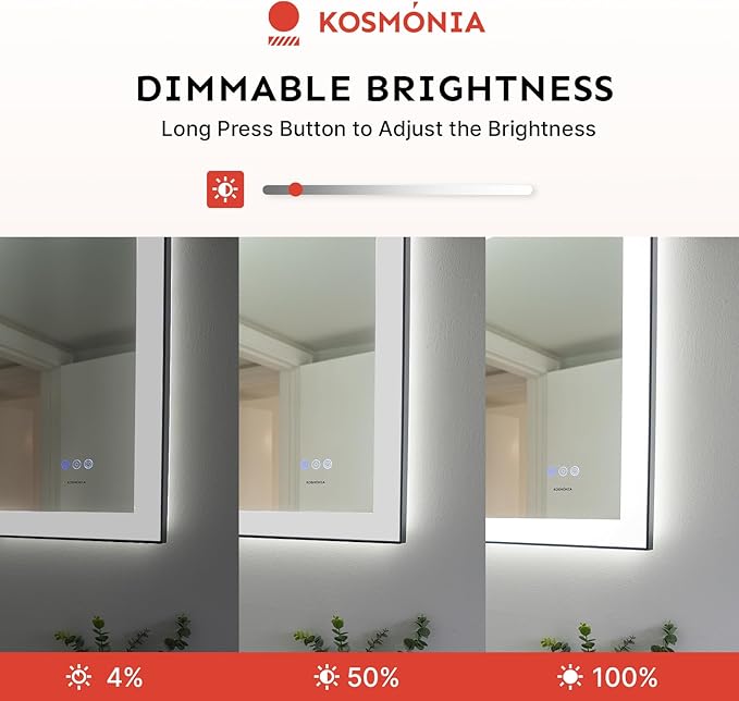 24x32'' LED Bathroom Mirror w/Light, Aluminum Frame, Dimmable Front & Backlit, Anti-Fog, Distortion Free, Light Memory, Tempered & Shatter-Proof Wall Mounted Vanity Silver Coating Mirror