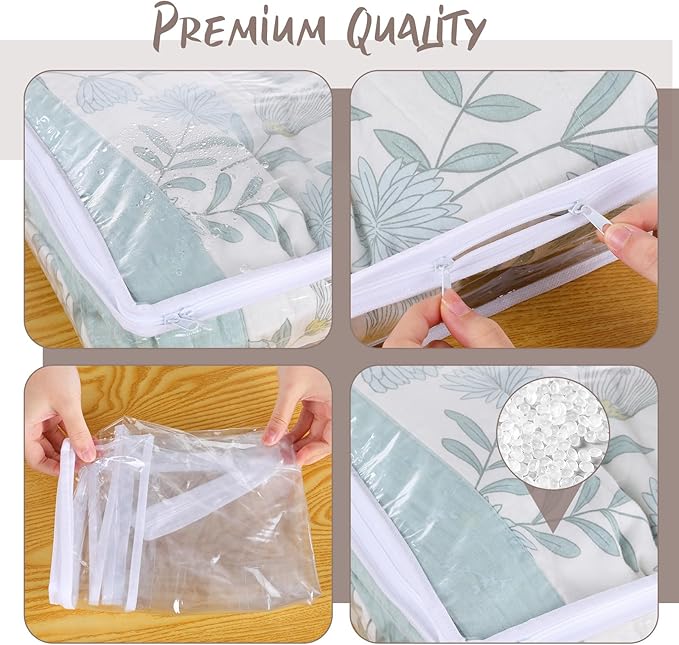 12 Pcs Clear Clothing Organizer Plastic Sweater Storage Bags Zippered Storage Bags with Label Pocket Container for Blankets Linen Sweater Clothes Bed Sheet Pillow (15.7 x 13.8 x 3.9 Inch)