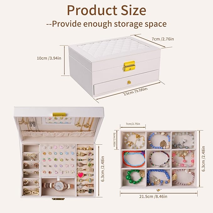 Jewelry Box, 2 Layer Jewelry Organizer with Velvet Earring Organizer, Jewelry Holder Organizer Travel, White Jewelry Boxes for Women, Jewelry Boxes & Organizers for Girls, Christmas Gifts