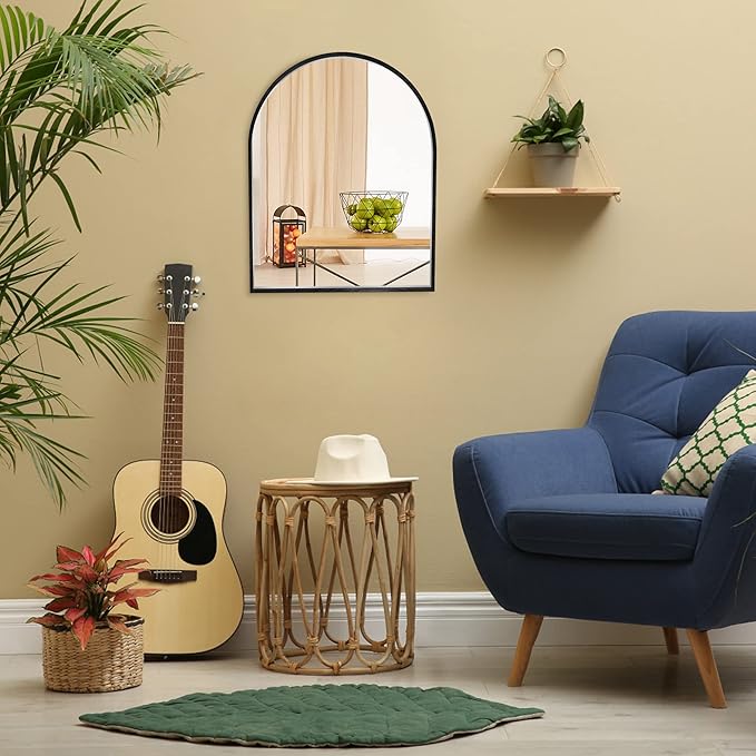 Small Black Arch Mirror Wall-Mounted 10x13 inch Arched Mirror for Decor