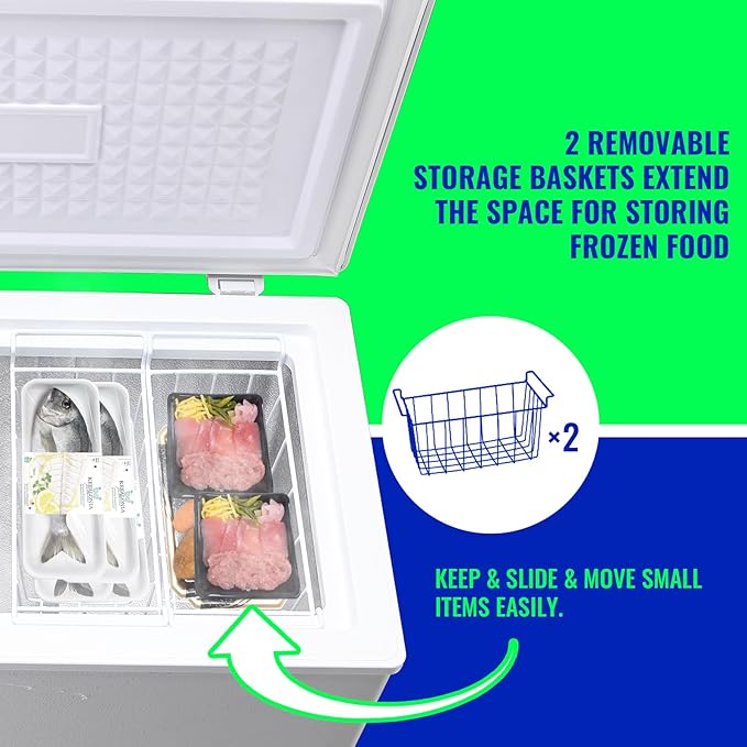 4.0 Cu.ft Chest Freezer with Electronic Panel, Accurate Temperature Display to 1 ℉, White Deep Freezing Machine with 2 Removable Baskets, Compact Size for Any Space