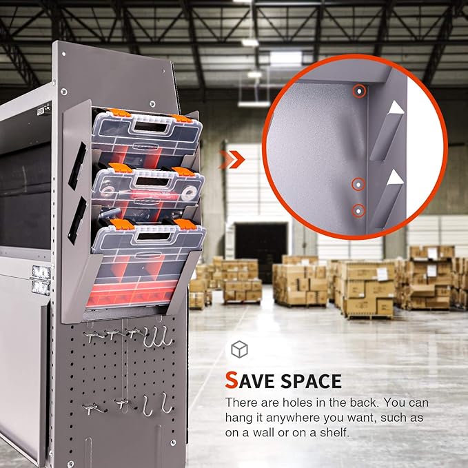 P-SH-Hanging Tote Kit for Van Shelving Storage, 3 Plastic Storage Box w/1 set Hanging Organizer Holder for Small Parts, Screws and Hardwares