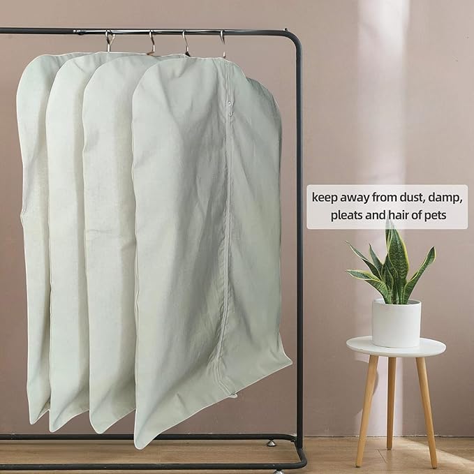 Garment Bag for Hanging Clothes – Organic Cotton Suit & Coat Cover with Zipper | Breathable Closet Organizer for Travel & Storage (Medium, 24"x40", Off-White)