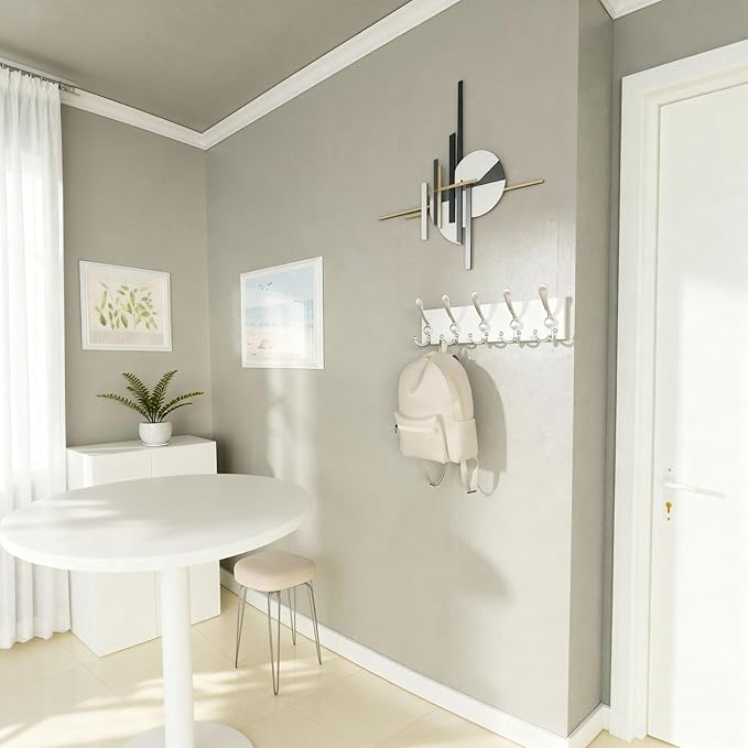 SKOLOO Creations White Solid Wood Wall Mounted Coat Rack, 5 Hooks, 16-7/8" Long - Kitchen, Mudroom, Entryway, Bathroom - Includes Mounting Hardware, Wall Coat Hanger, Towel Rack